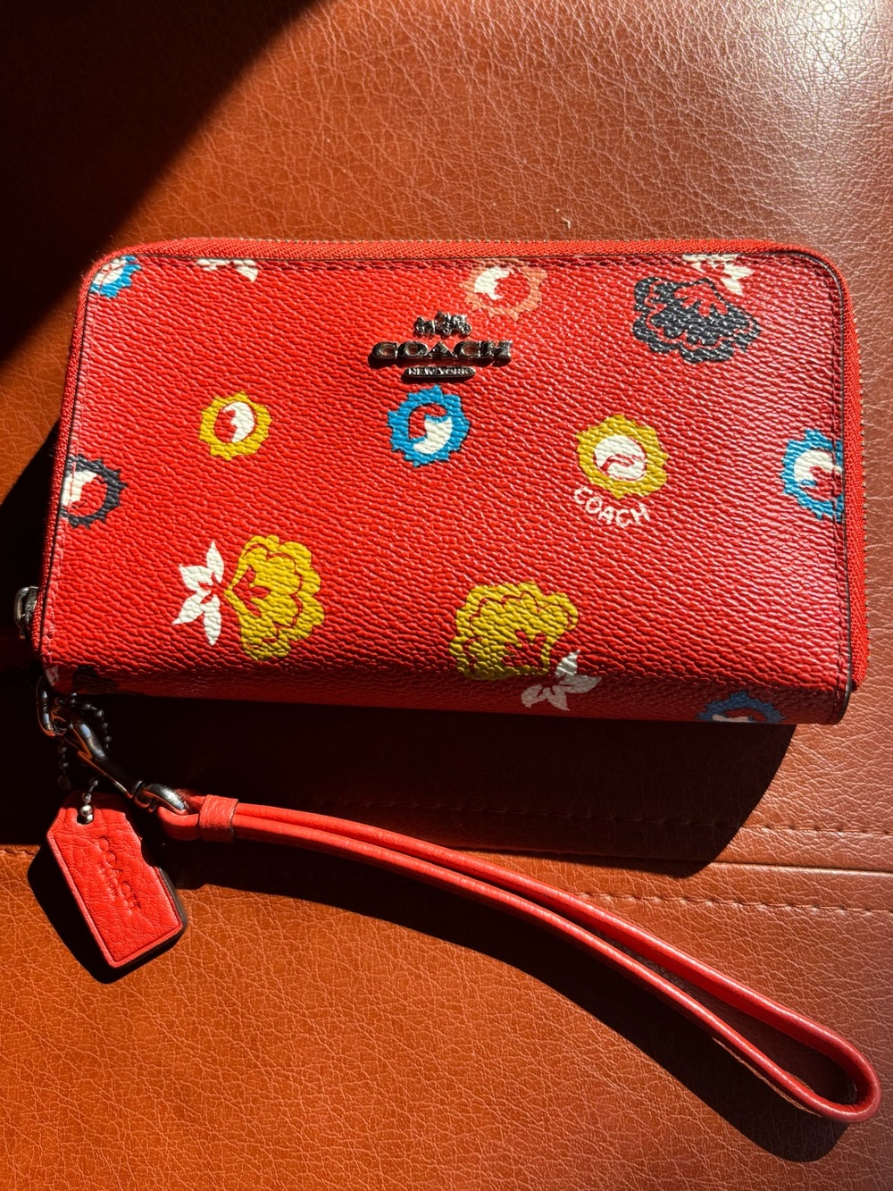 Coach Carmine Wild Prairie Zip Wallet with wrist strap